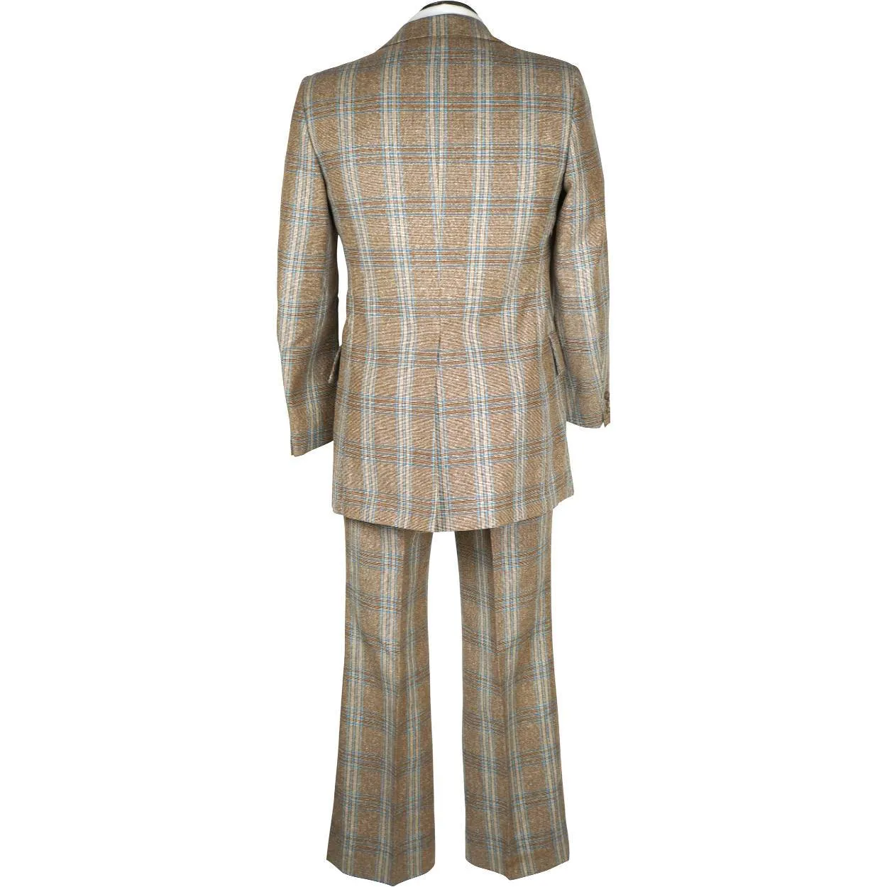 Vintage 1970s Mens Suit Checked Wool Silk Blend Disco Era Size S M