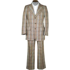 Vintage 1970s Mens Suit Checked Wool Silk Blend Disco Era Size S M