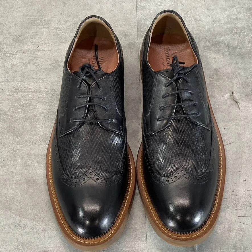 VINTAGE FOUNDRY CO. Men's Black Clark Wingtip Brogue Lace-Up Oxford Shoes SZ 8.5