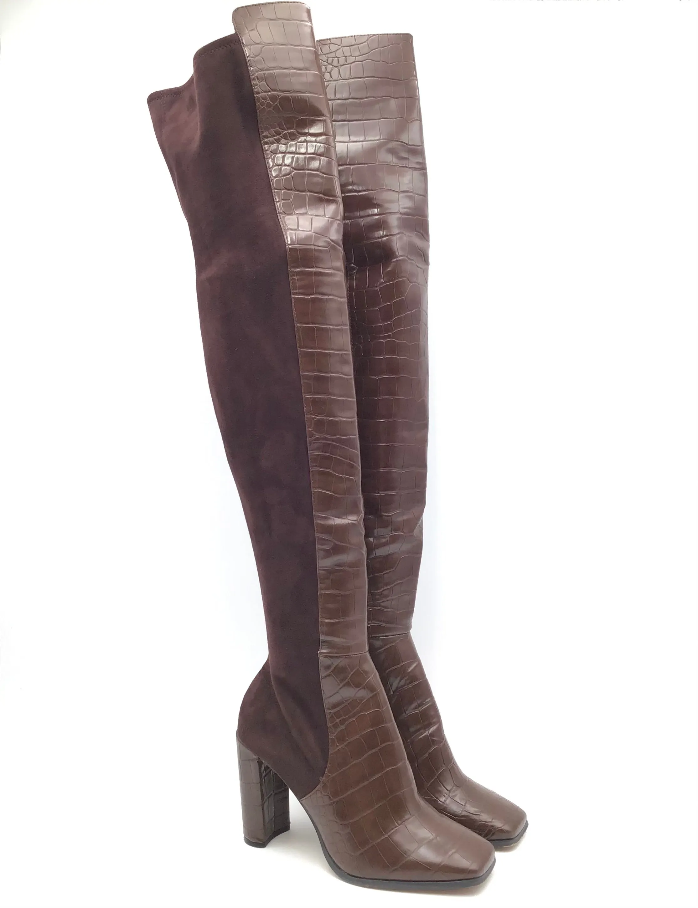 Durable Comfort Boots Knee Heels By Aldo In Brown, Size: 8