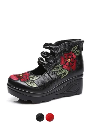 Violet Women's Platform Embroidered Leather Ankle Booties