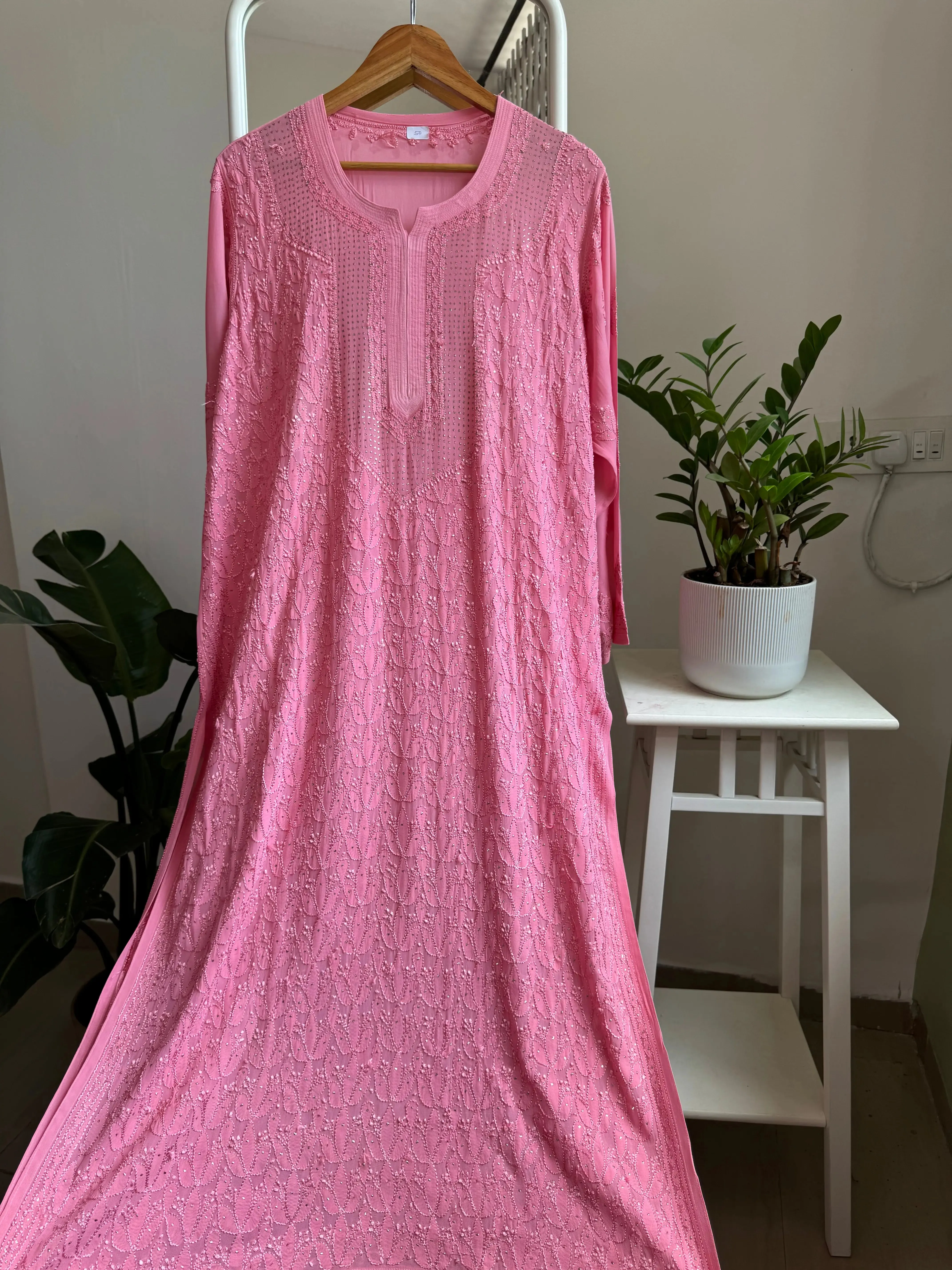 Viscose Kurti with Mukaish Work - Rosewood