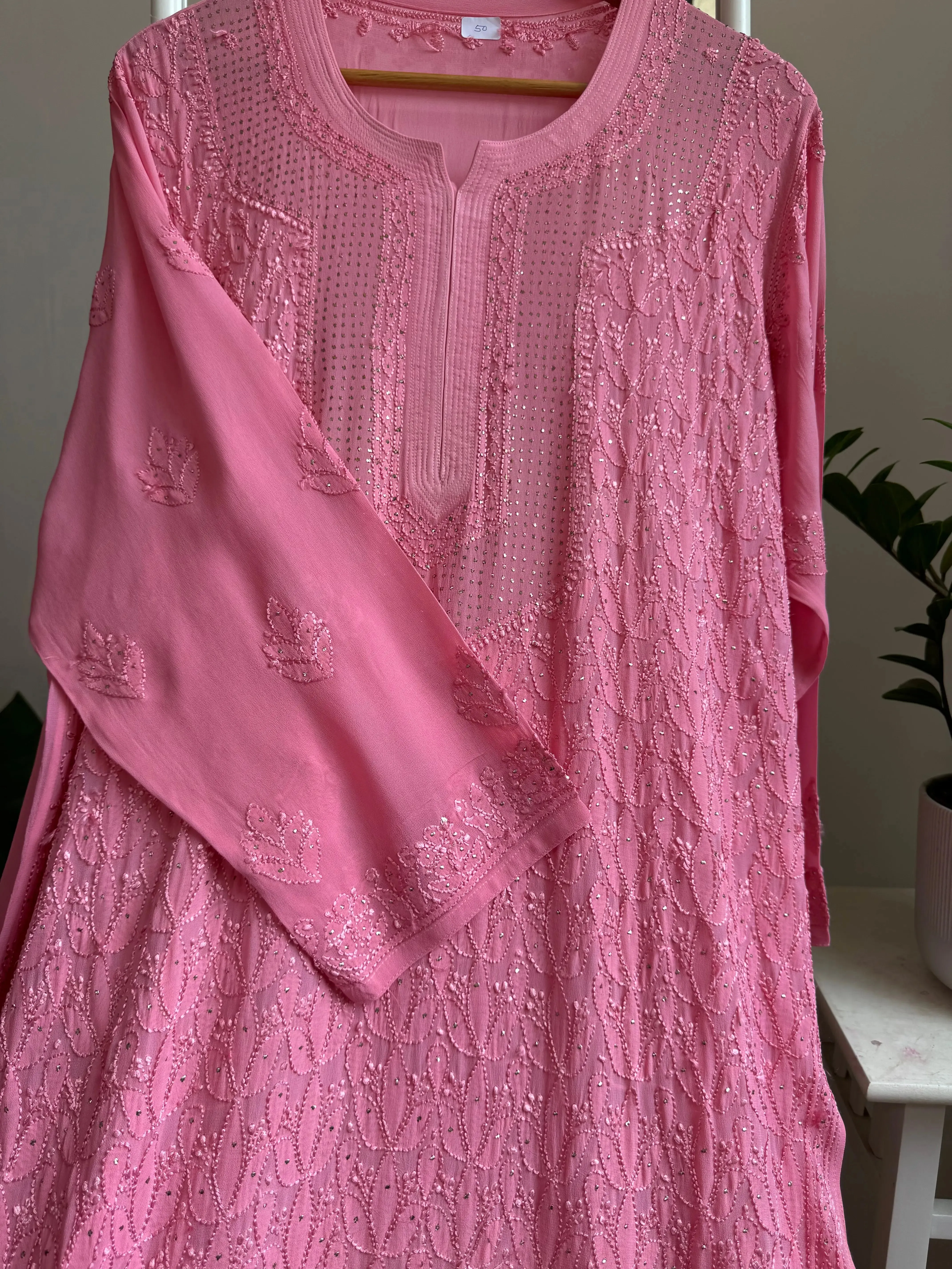 Viscose Kurti with Mukaish Work - Rosewood