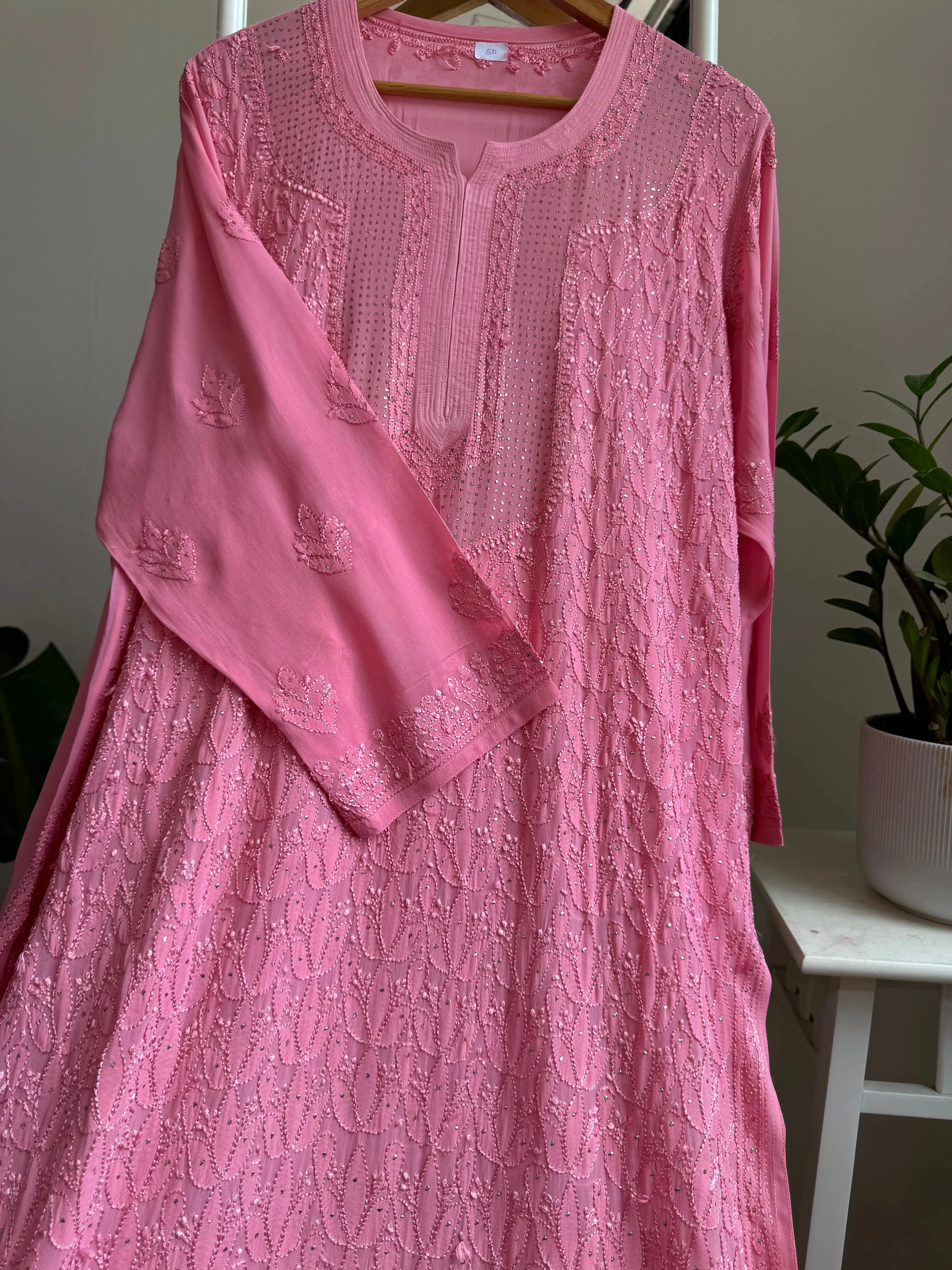Viscose Kurti with Mukaish Work - Rosewood