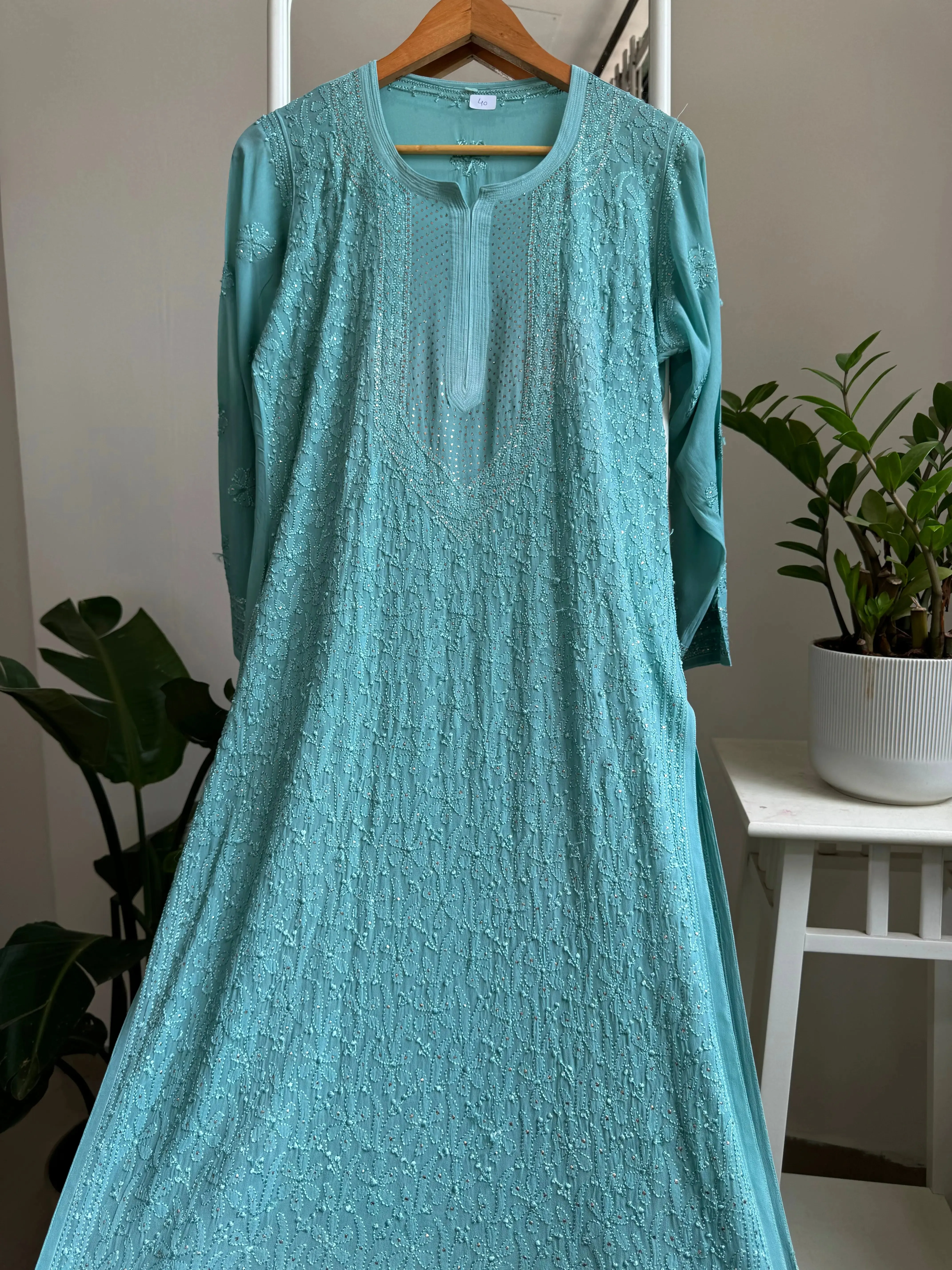 Viscose Kurti with Mukaish Work - Turquoise Blue