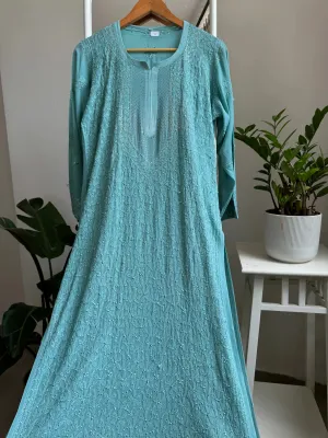 Viscose Kurti with Mukaish Work - Turquoise Blue