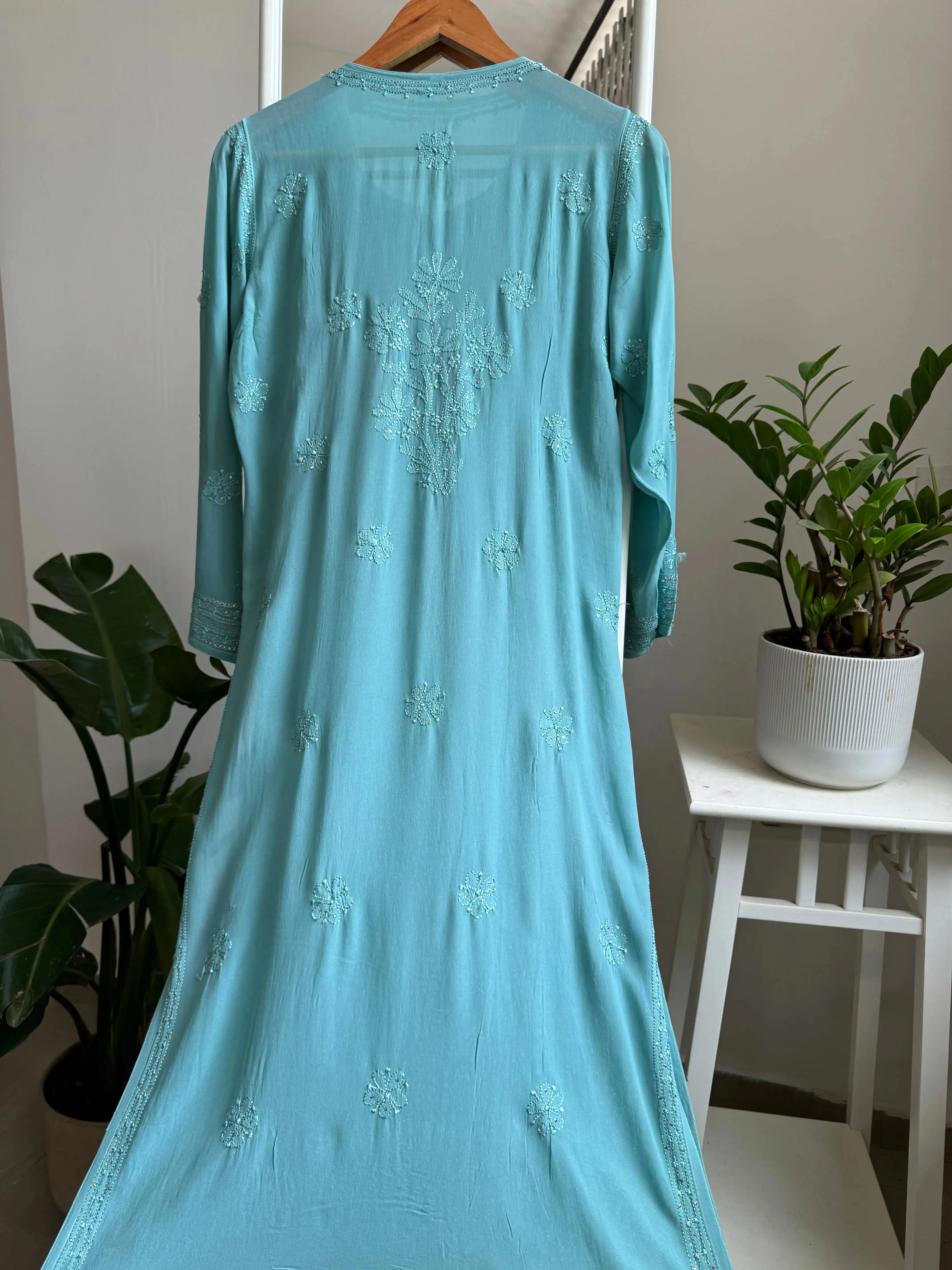 Viscose Kurti with Mukaish Work - Turquoise Blue