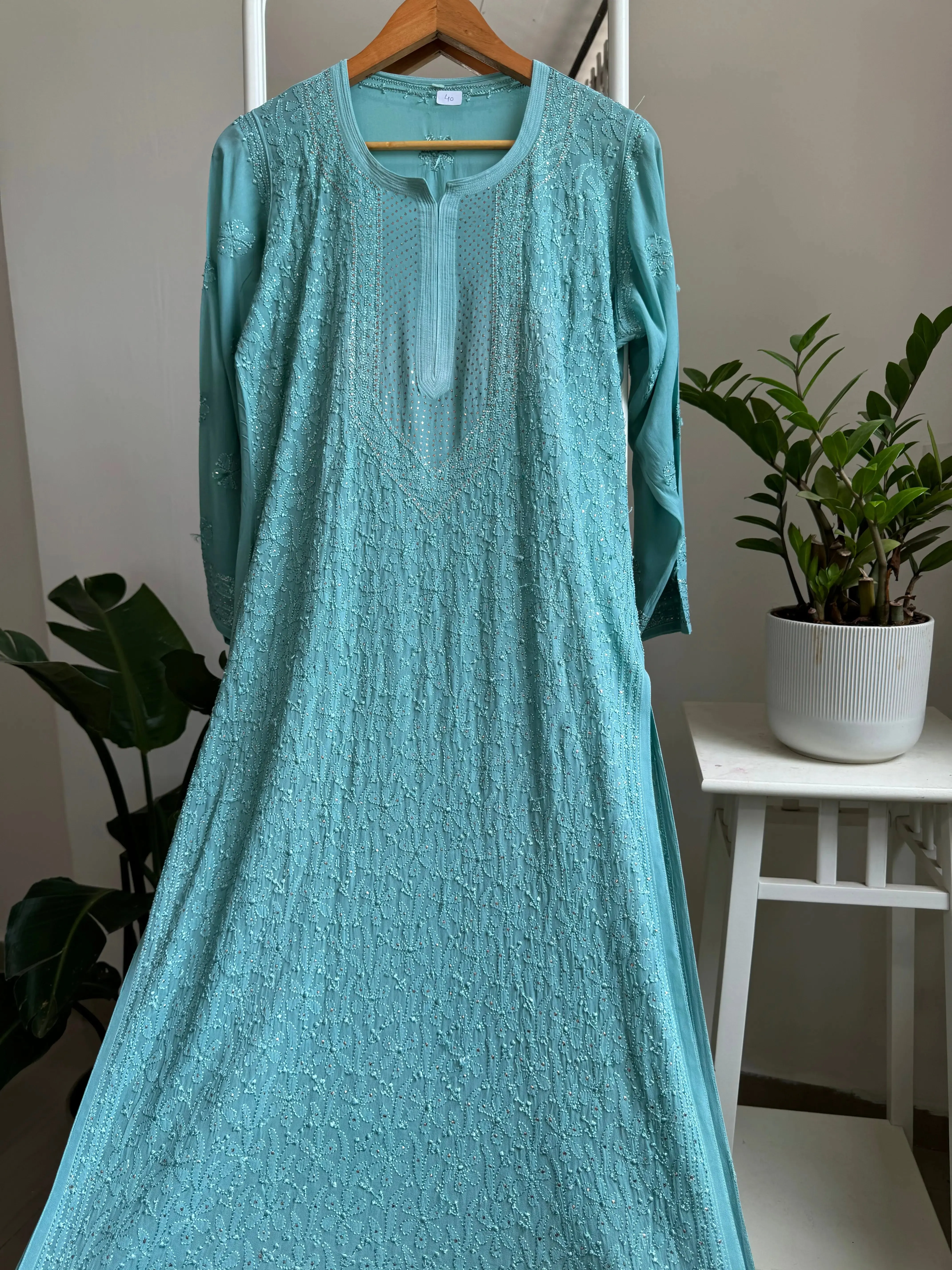 Viscose Kurti with Mukaish Work - Turquoise Blue
