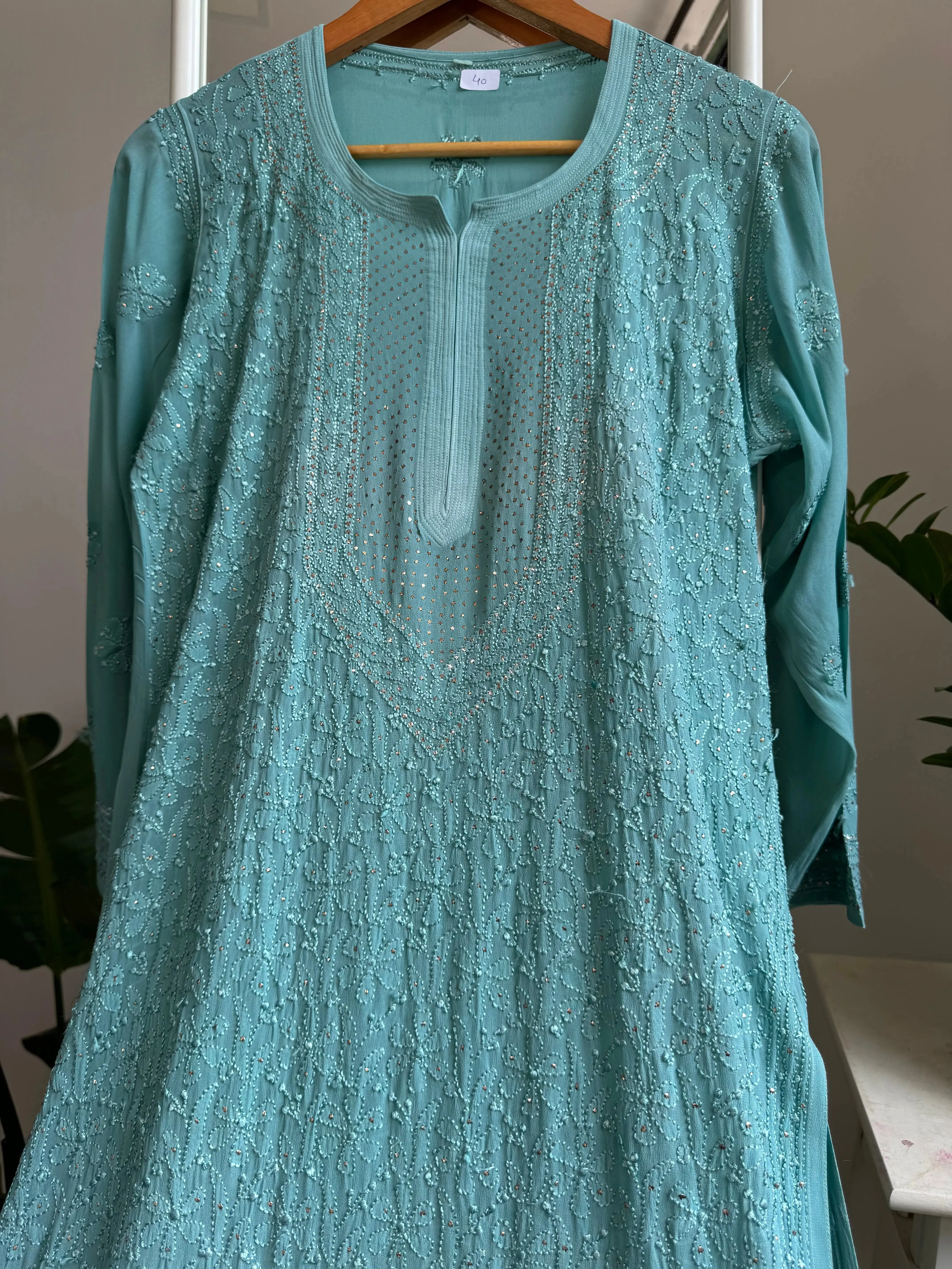 Viscose Kurti with Mukaish Work - Turquoise Blue