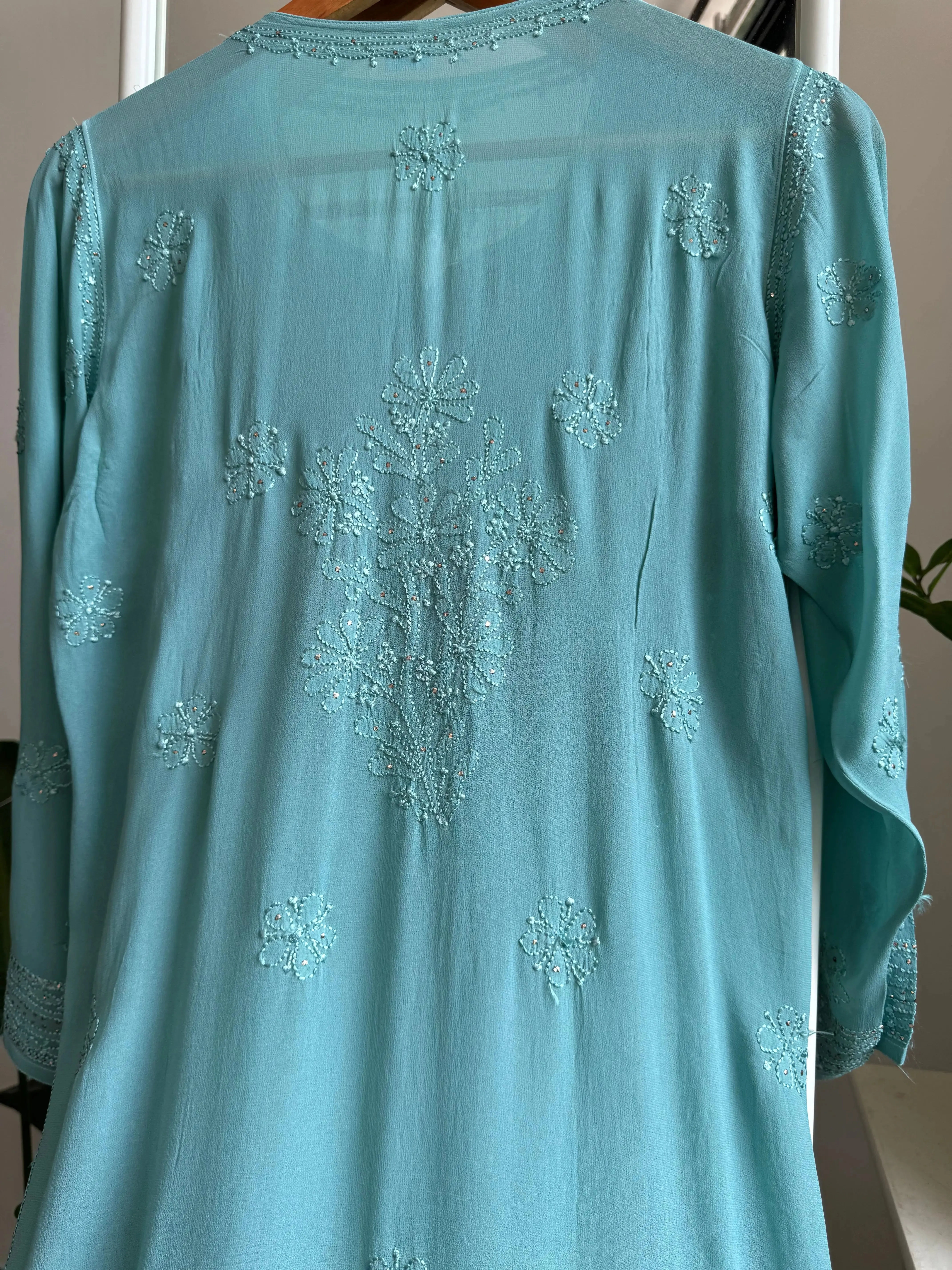 Viscose Kurti with Mukaish Work - Turquoise Blue
