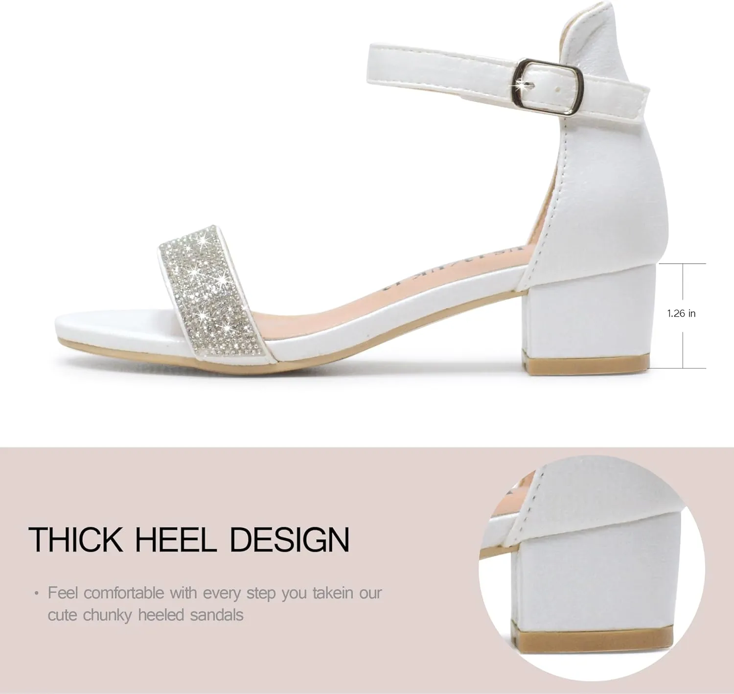 Vonair Girls Sandals Low Heels Ankle Strap Open Toe Dress Shoes Flower Girl Party Wedding Shoes for Girls