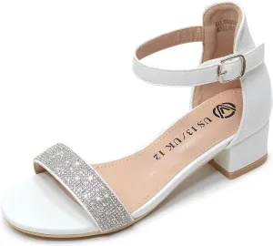 Vonair Girls Sandals Low Heels Ankle Strap Open Toe Dress Shoes Flower Girl Party Wedding Shoes for Girls