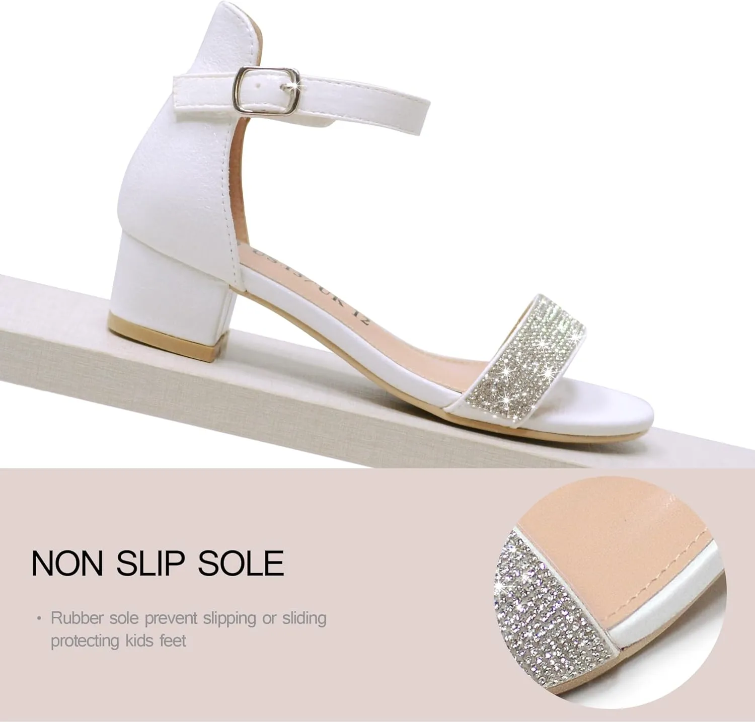 Vonair Girls Sandals Low Heels Ankle Strap Open Toe Dress Shoes Flower Girl Party Wedding Shoes for Girls