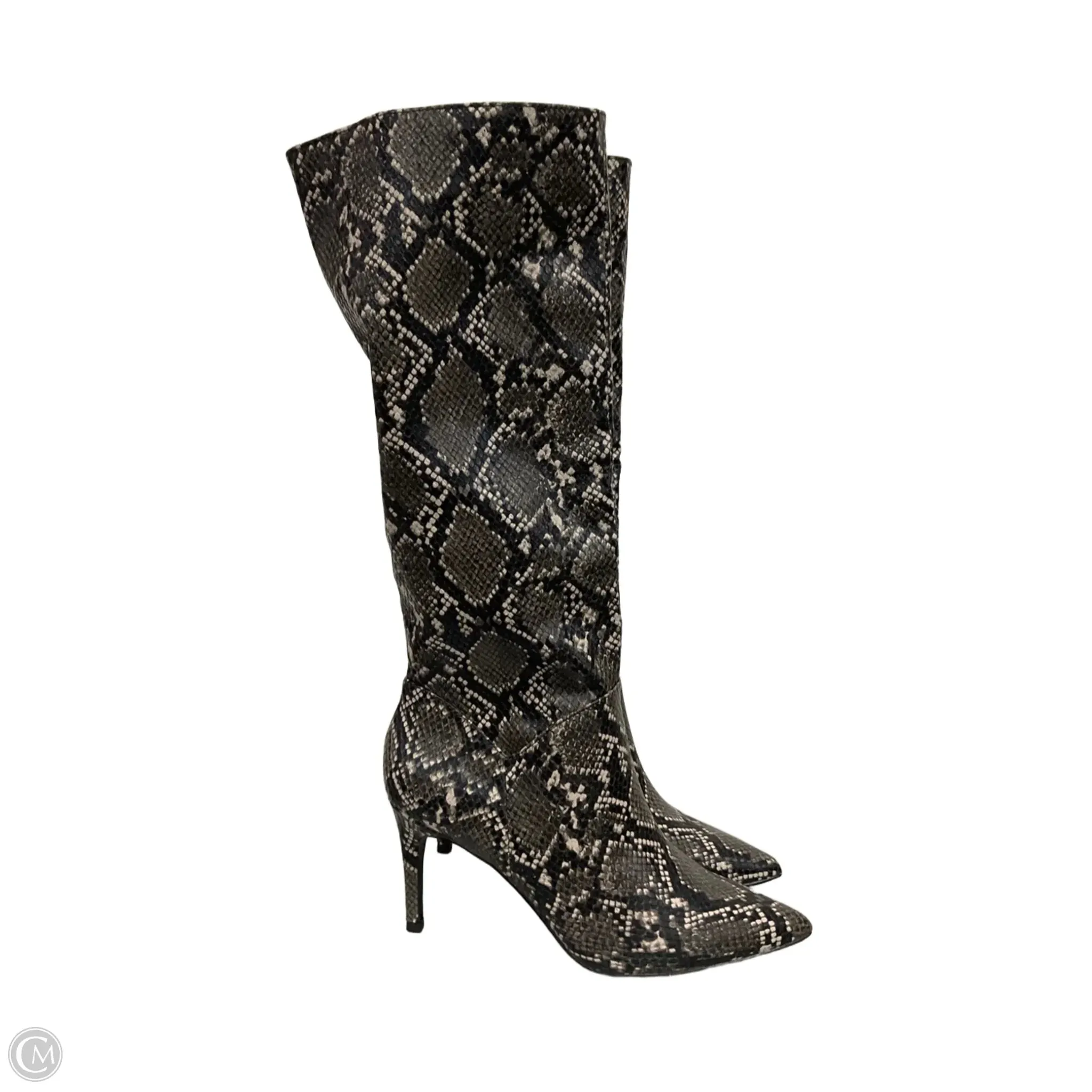 Padded Interior Weekend Camping Universal Style Boots Knee Heels By Steve Madden In Snakeskin Print, Size: 7.5