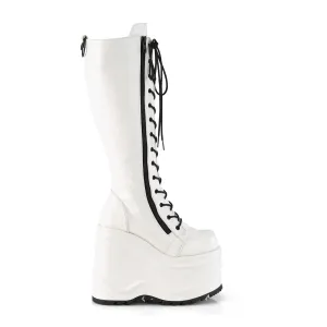 Wave 200 6" Platform Knee Boots White Vegan Leather