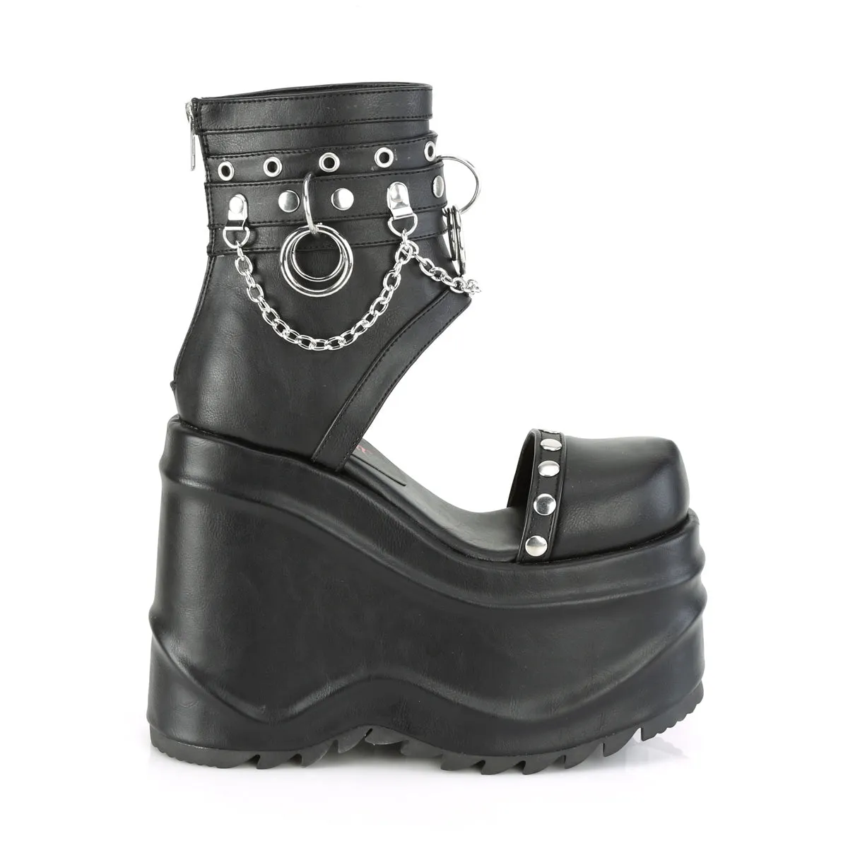 WAVE-22 DemoniaCult Black Vegan Leather Sexy Women's Sandals (Alternative Footwear)