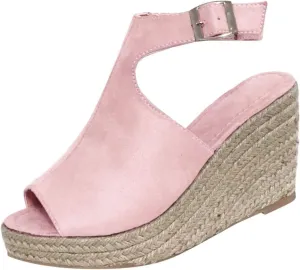 Wedge Sandals for Women Dressy Summer Platform Shoes Casual Open Toe Espadrilles Ankle Strap Buckle High Heels Sandal Straw Woven Classic Shoe Comfortable Walking Shoes for Outdoor