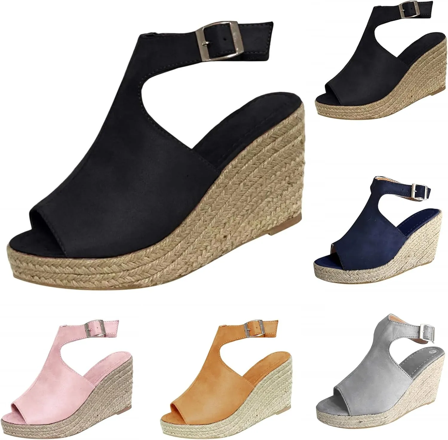 Wedge Sandals for Women Dressy Summer Platform Shoes Casual Open Toe Espadrilles Ankle Strap Buckle High Heels Sandal Straw Woven Classic Shoe Comfortable Walking Shoes for Outdoor