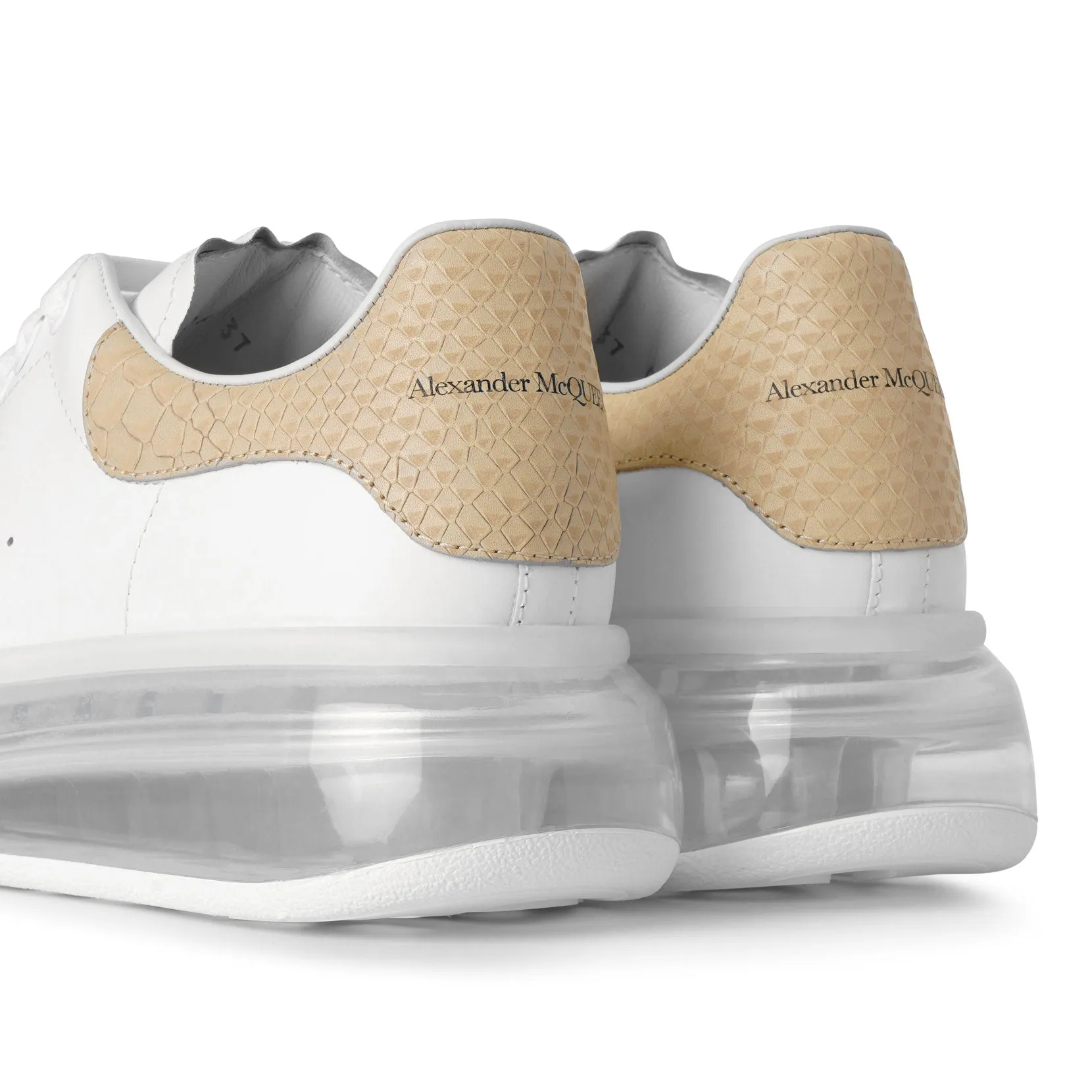 White and beige classic leather sneakers