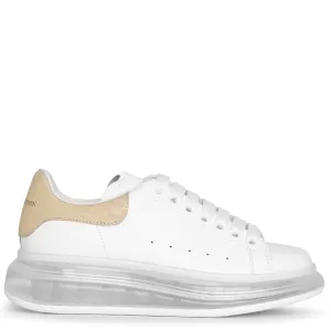 White and beige classic leather sneakers