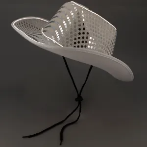 White LED Flashing EL Wire Sequin Cowboy Party Hat - Pack of 24 Hats