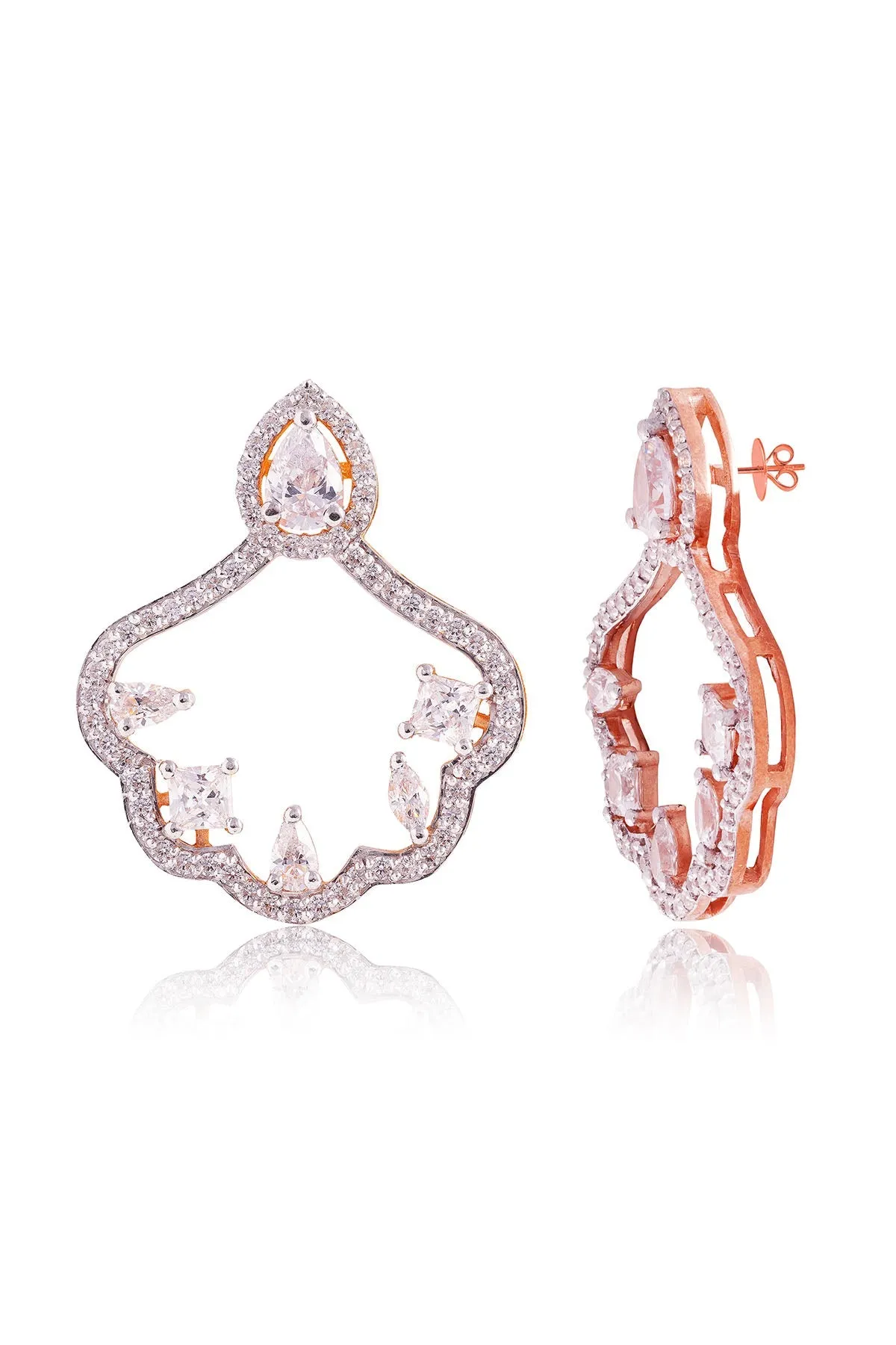 White Round Stone Key Earrings