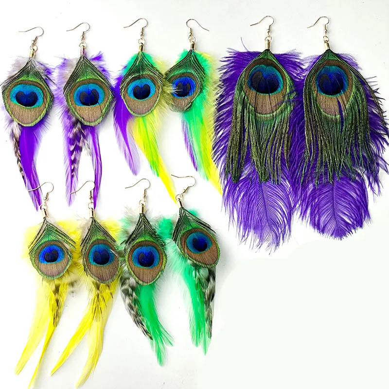 Wholesale Carnival Peacock Feather Earrings
