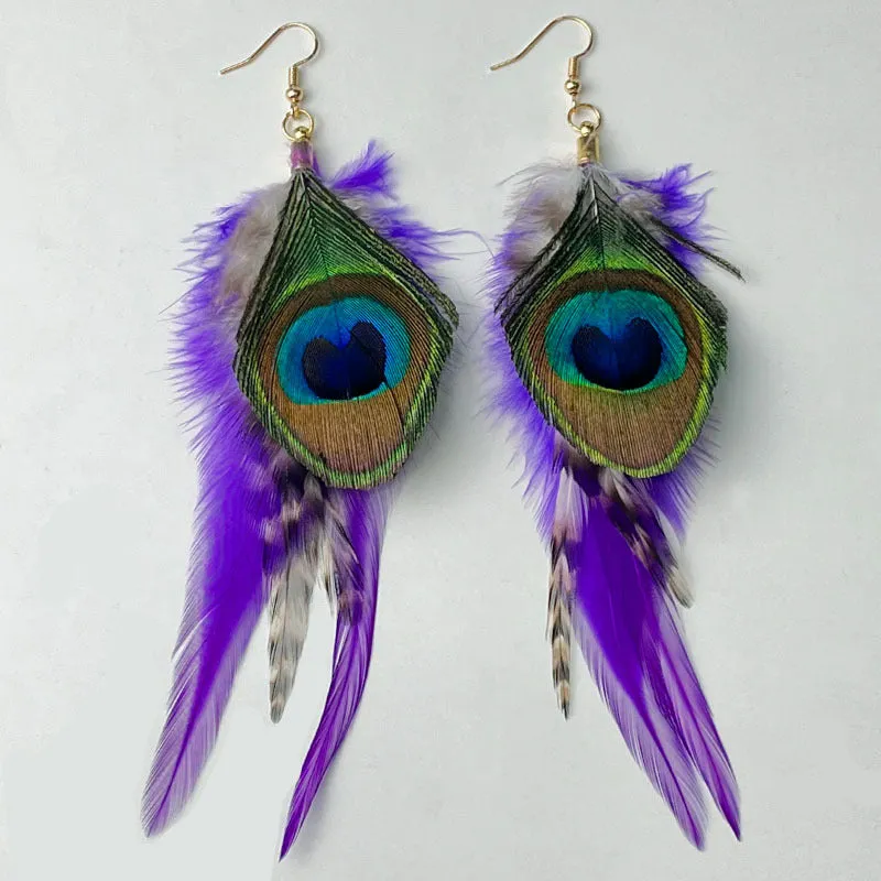 Wholesale Carnival Peacock Feather Earrings