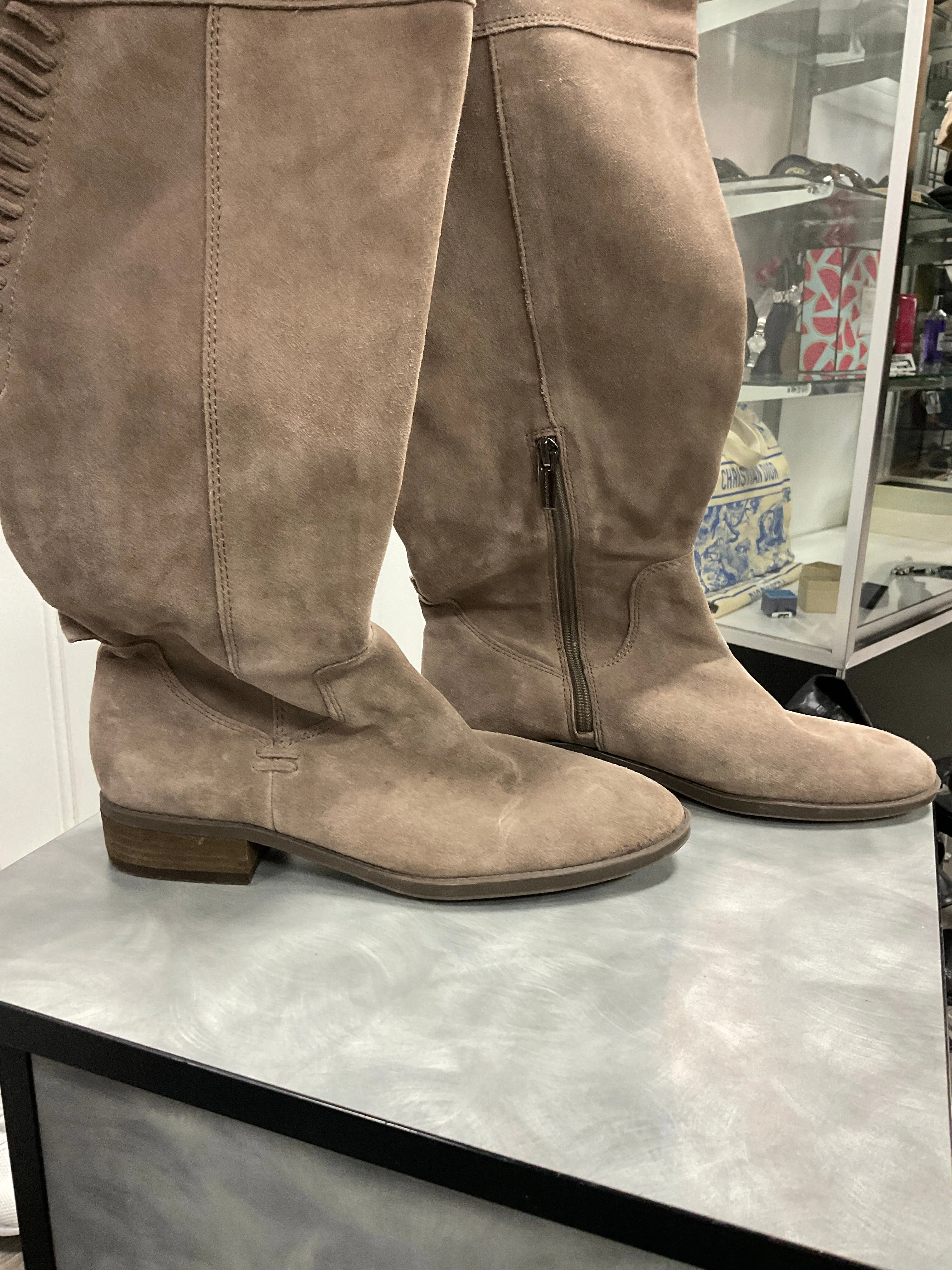 Padded Interior Mountain Climber Boots Knee Heels By Vince Camuto In Taupe, Size: 9.5