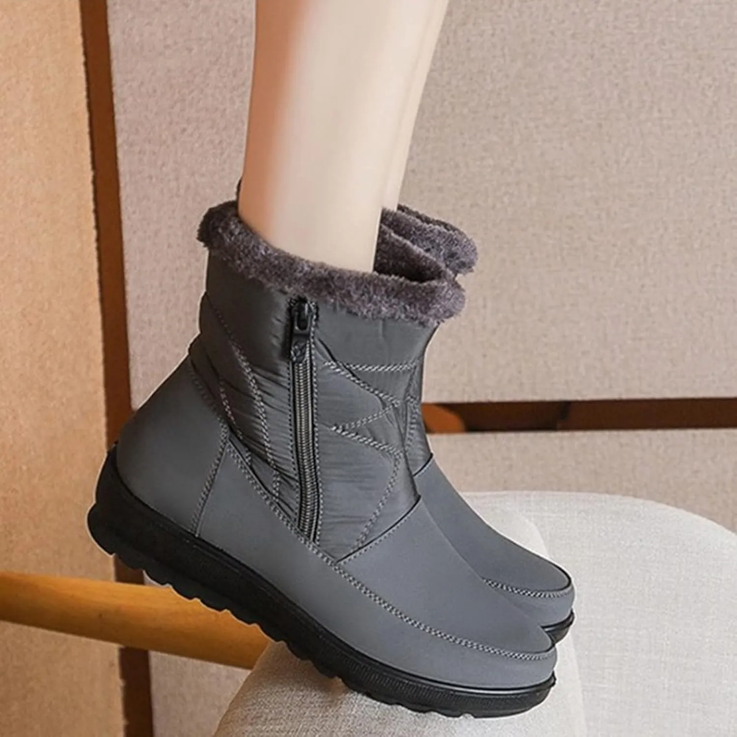 Winter Boots for Women Winter Warm Outdoor Faux Fur Lined Shoes Warm Cozy Short Ankle Booties Lightweight Snow Boot