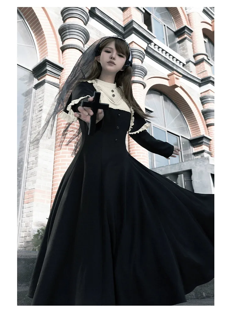 With PUJI~Aria~Gothic Lolita OP Dress Nun Lolita Spring Dress