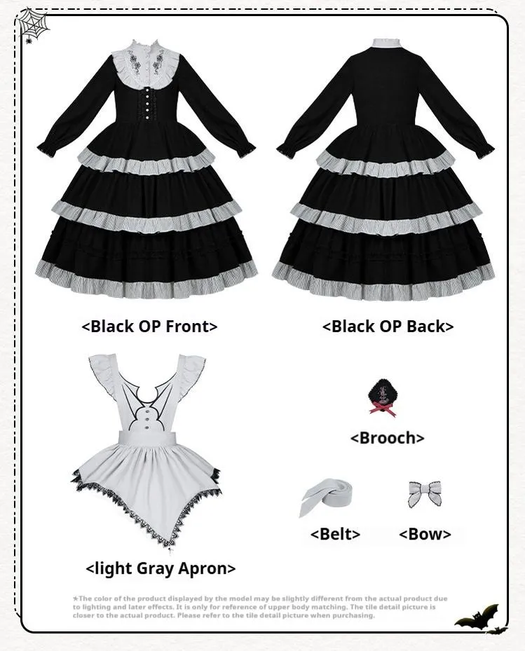 With PUJI~Castle Night~Gothic Twins Lolita OP Three-tiered Embroidery Dress