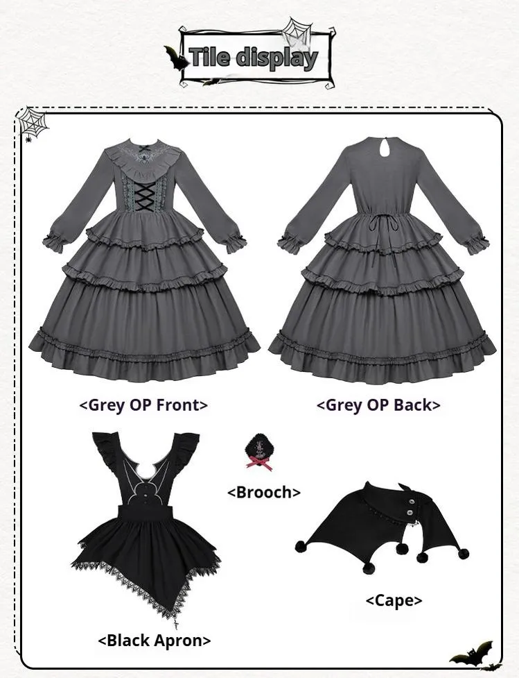 With PUJI~Castle Night~Gothic Twins Lolita OP Three-tiered Embroidery Dress