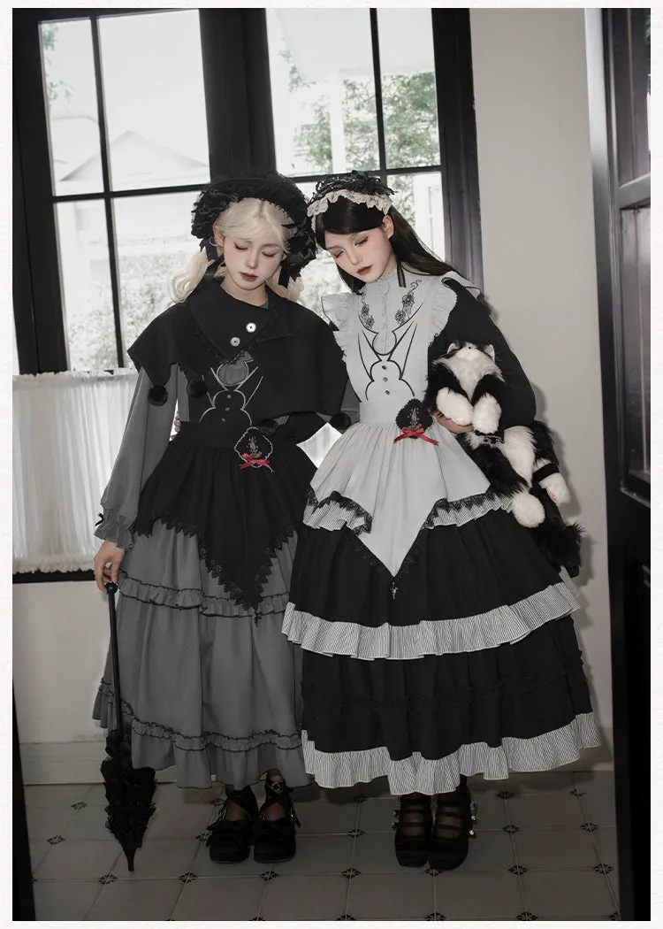 With PUJI~Castle Night~Gothic Twins Lolita OP Three-tiered Embroidery Dress
