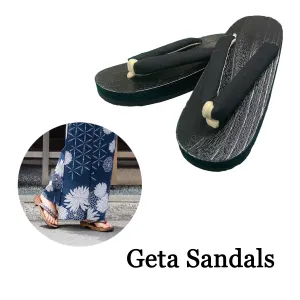 Woman's Wooden Geta Sandals : Black & Black sole