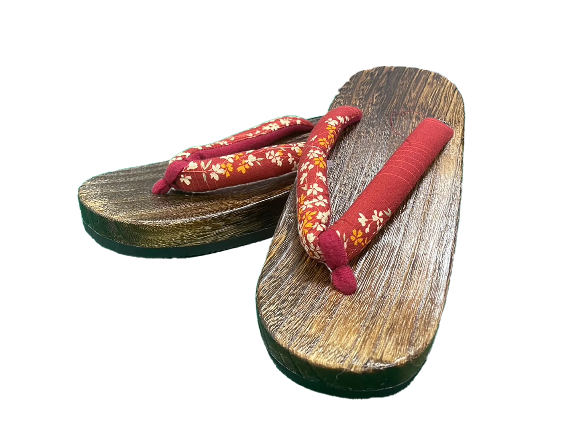 Woman's Wooden Geta Sandals : Dark Red Cherry & Brown sole