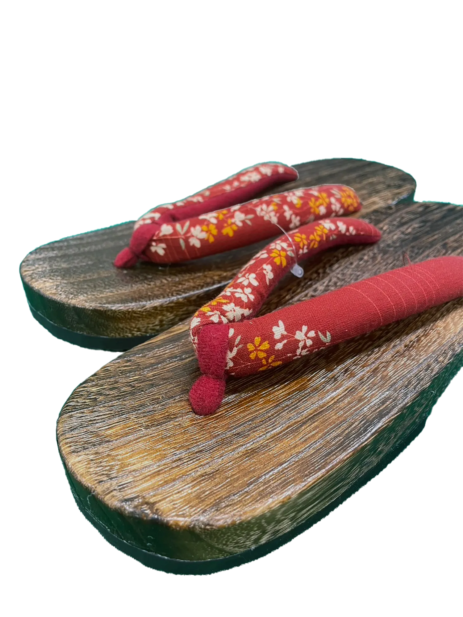 Woman's Wooden Geta Sandals : Dark Red Cherry & Brown sole