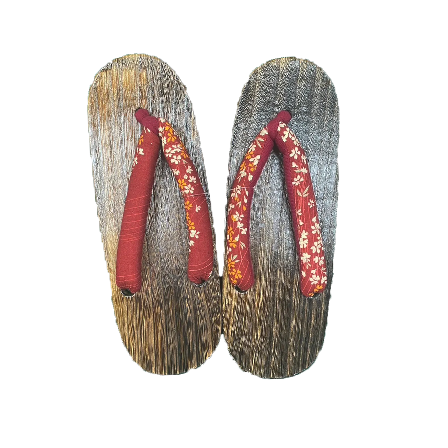 Woman's Wooden Geta Sandals : Dark Red Cherry & Brown sole