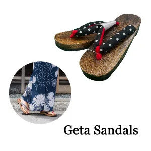 Woman's Wooden Geta Sandals : Drop of Water & Brown sole