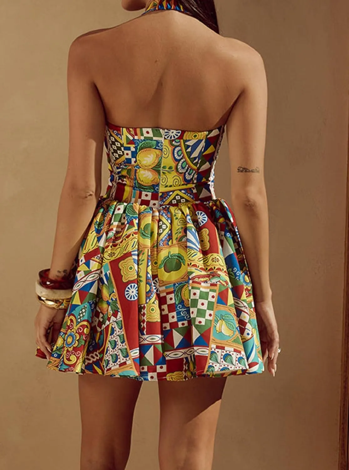 Women Boho Graffiti Cami Mini Dress Spaghetti Strap Printed A Line Short Dress Cute Colorful Sundress