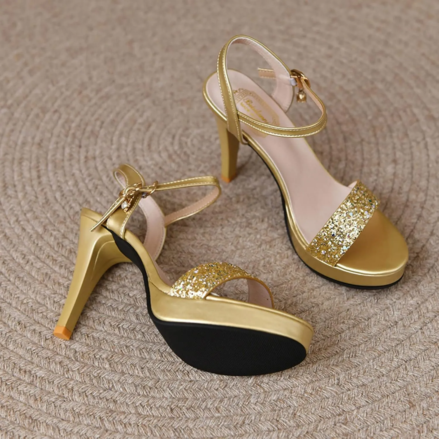 Women Chunky Heel Sandals Open Toe Square Toe Strappy Ankle Strap Comfortable Dress Shoes