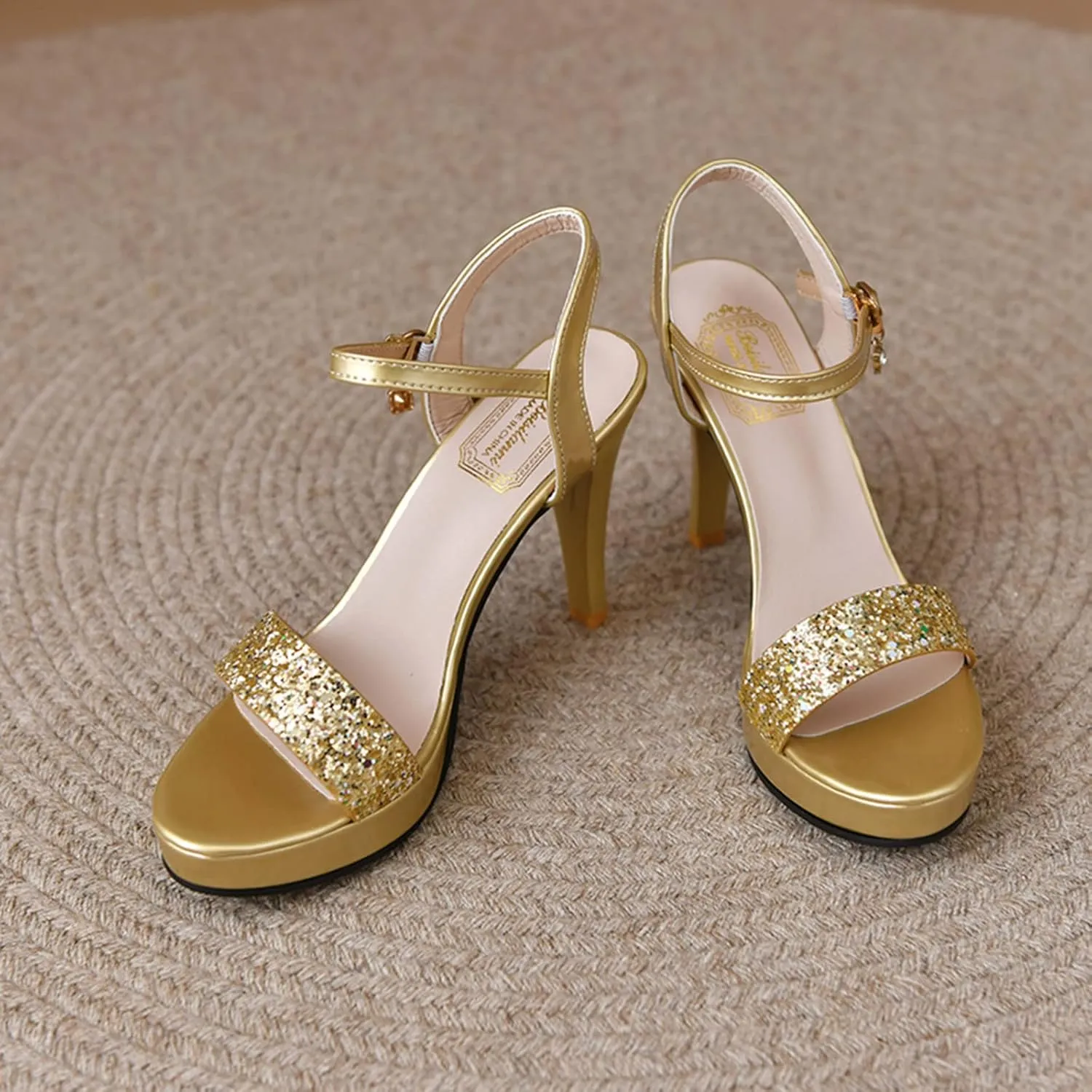 Women Chunky Heel Sandals Open Toe Square Toe Strappy Ankle Strap Comfortable Dress Shoes