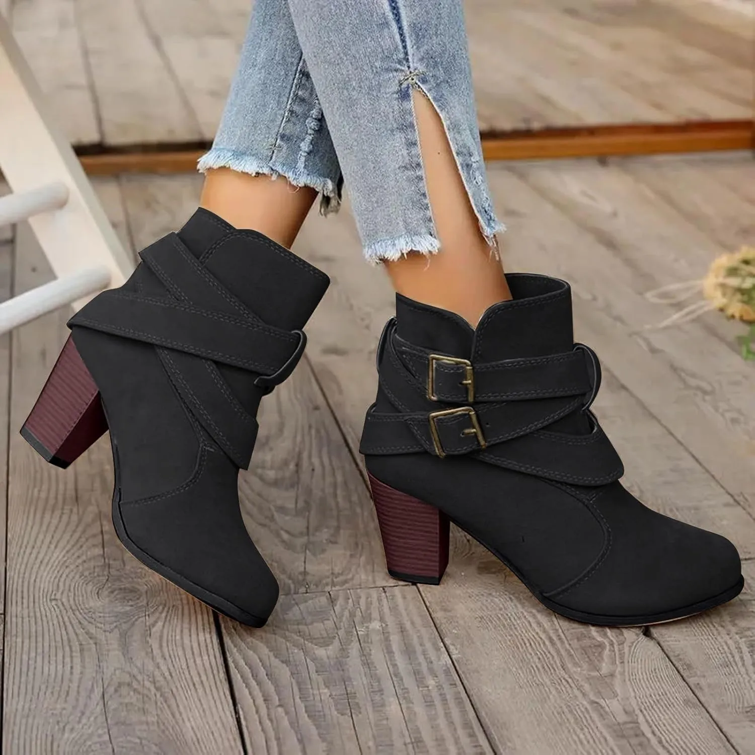 Women Dressy Ankle Boots Fashion Women Ankle Boots Chunky Heel Chunky Heels Pointed Toe Low Heels Ankle Boots