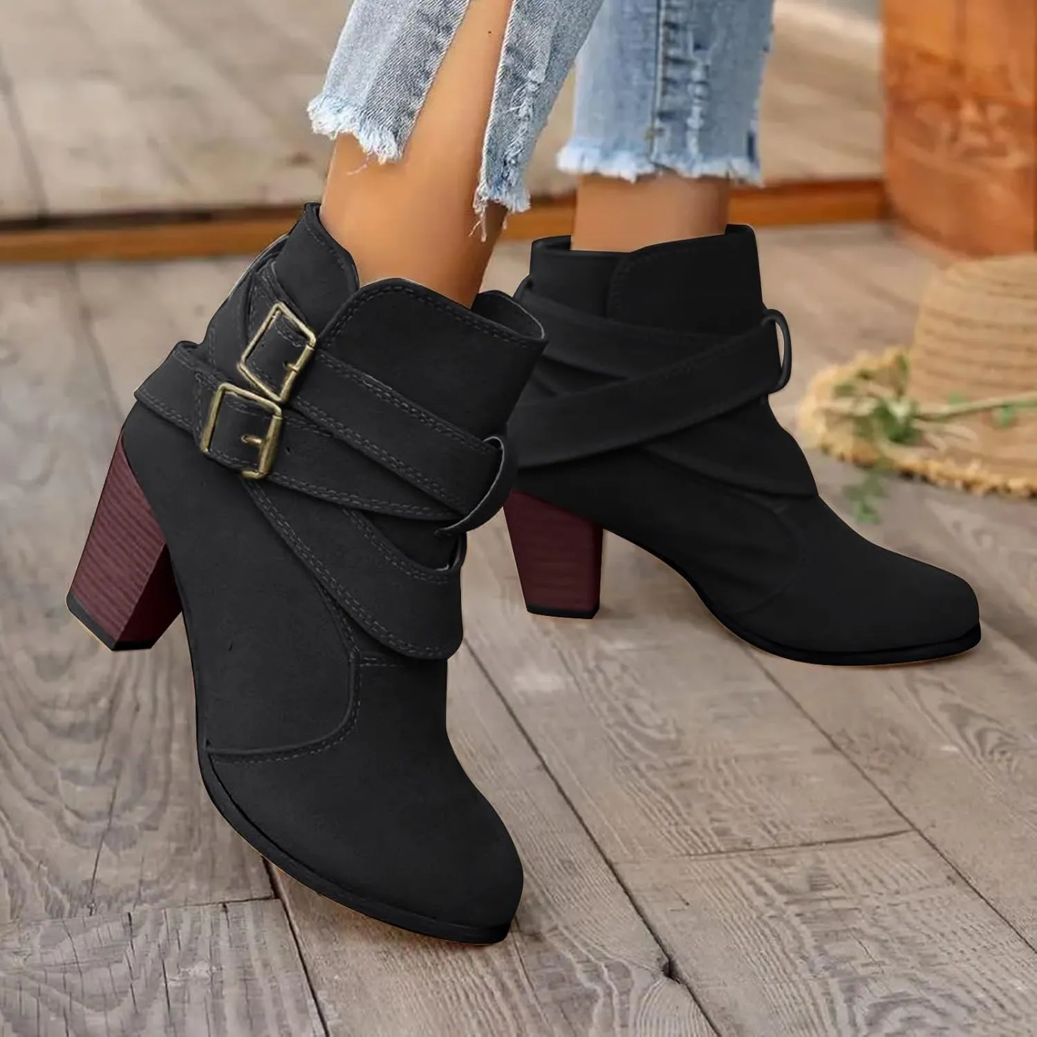 Women Dressy Ankle Boots Fashion Women Ankle Boots Chunky Heel Chunky Heels Pointed Toe Low Heels Ankle Boots