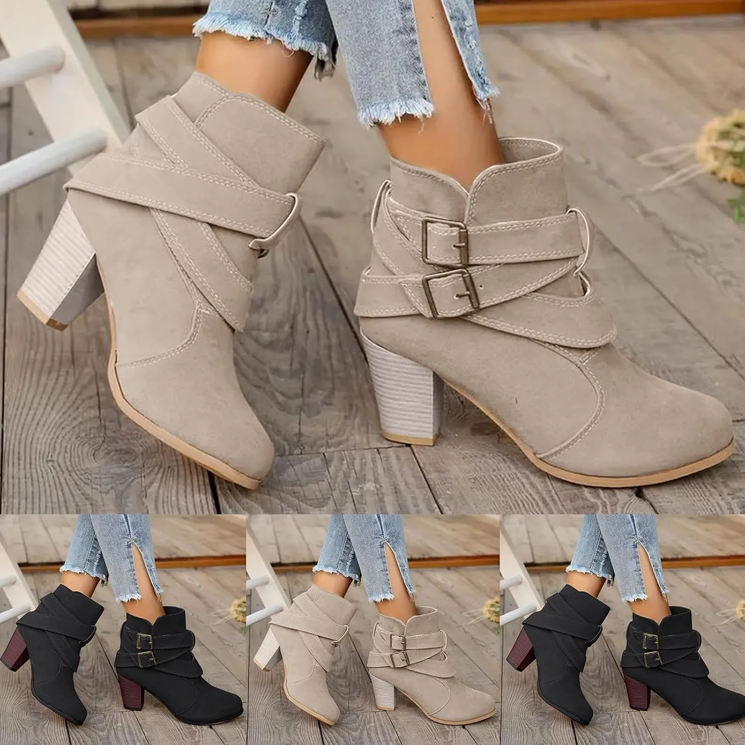 Women Dressy Ankle Boots Fashion Women Ankle Boots Chunky Heel Chunky Heels Pointed Toe Low Heels Ankle Boots