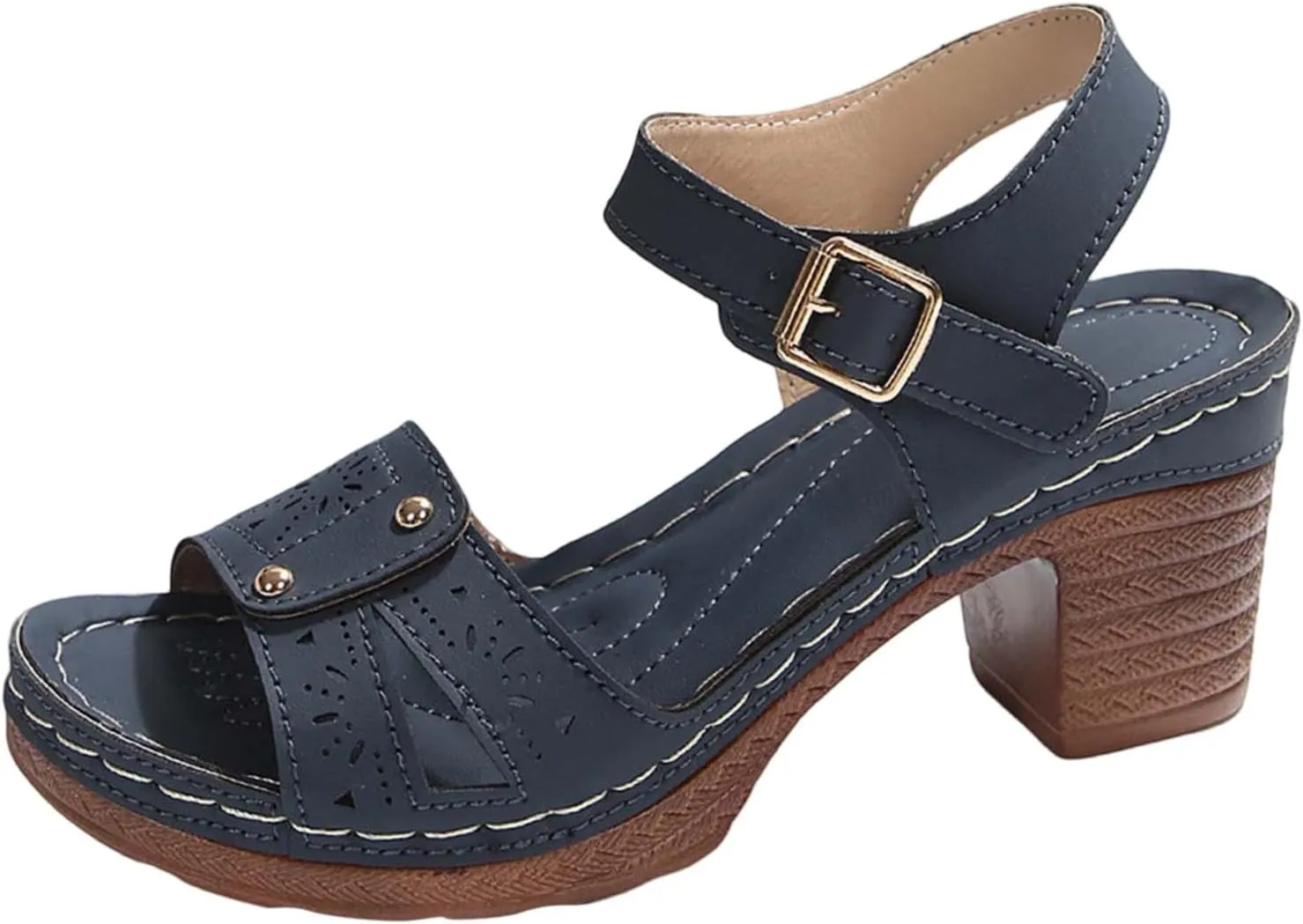 Women Open Toe Closed Back Counter Cutout Upper Low Block Heel Sandal with Adjustable Ankle Strap Womens Spring Shoes