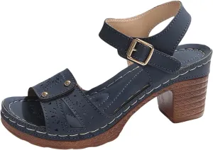 Women Open Toe Closed Back Counter Cutout Upper Low Block Heel Sandal with Adjustable Ankle Strap Womens Spring Shoes