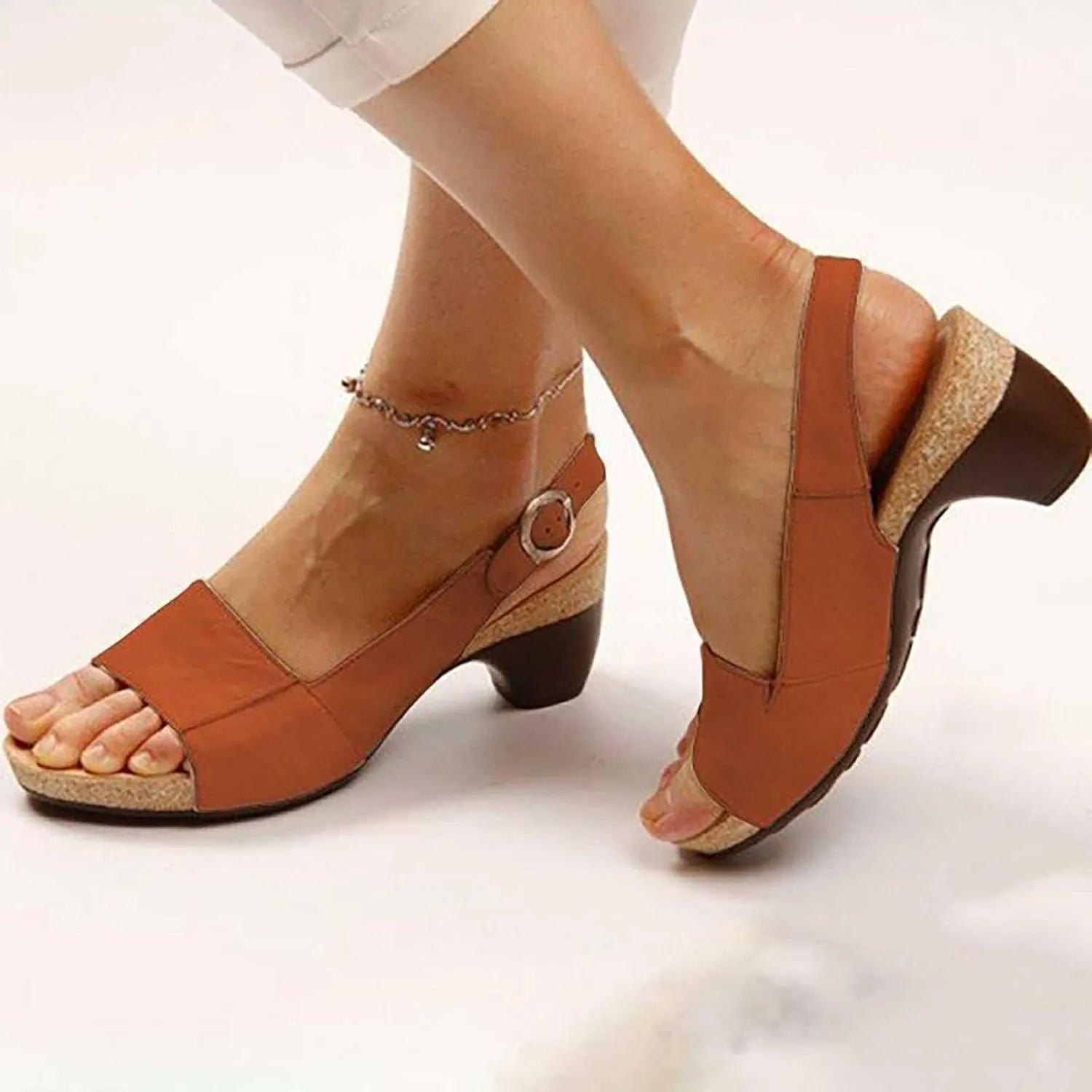 Women Square Toe Sandals Open Toe Strappy Heels Chunky Block Heel Ankle Strap Party Shoes