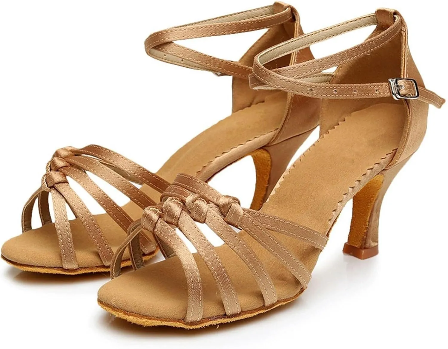 Women Strappy Heels Open Toe Square Toe Chunky Heel Ankle Strap Party Dress Shoes
