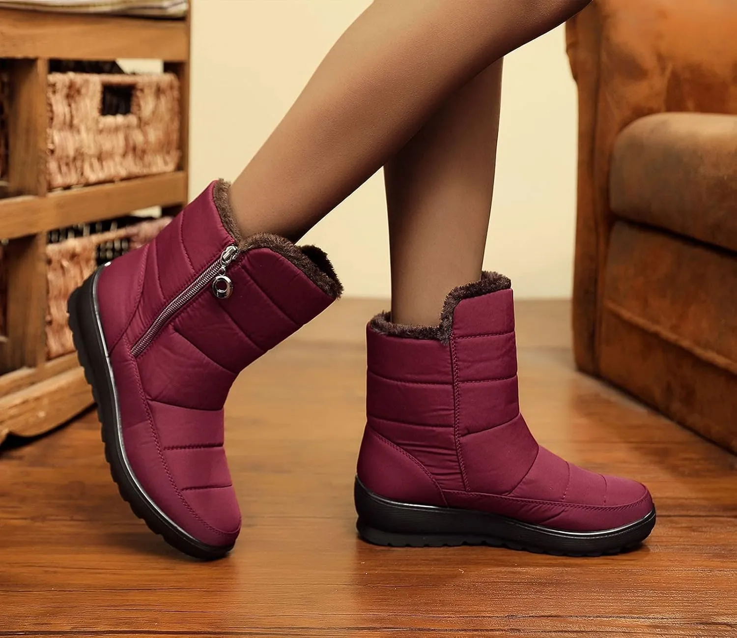 Women Winter Snow Boots Warm Fur Lined Ankle Booties Cold Weather Insulated Boots Waterproof Comfy Walking Boots